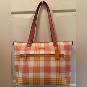 Coach Gallery Tote with Garden Plaid Print